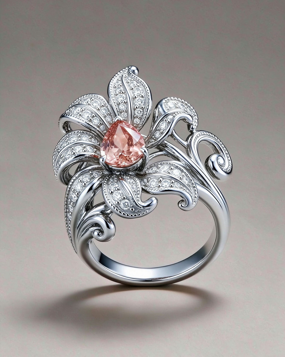The Éclose Ring in high-polish rhodium-finished 18K white gold sterling silver, front view