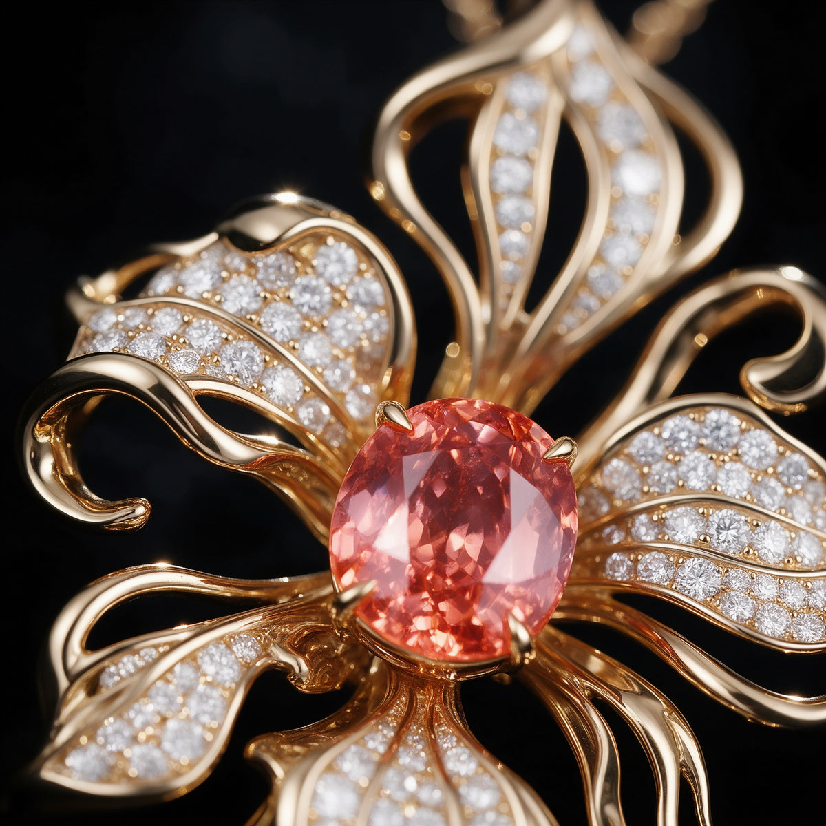 The Orchid Pendant — 18K Gold Vermeil Artistic Orchid with Padparadscha Pink Lab Sapphire