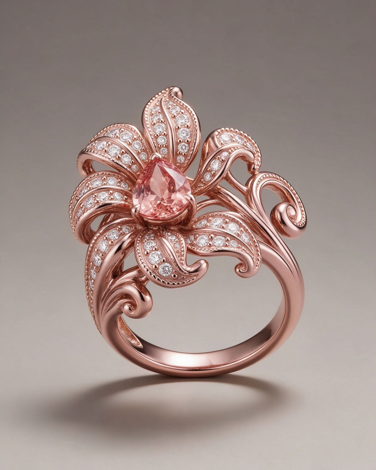 The Éclose Ring in 18K rose gold-finished sterling silver, front view