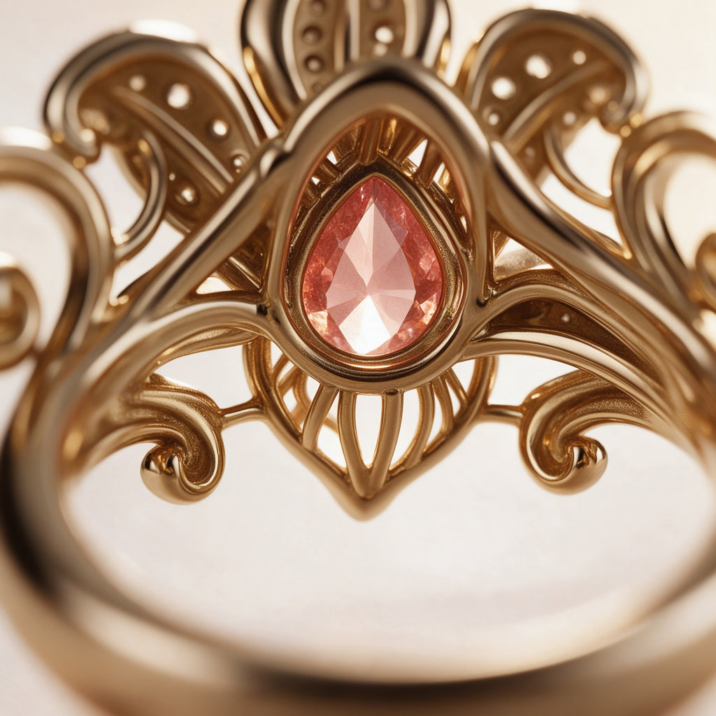 Macro of the Éclose Ring's open gallery from the back, a prong-set basket with no crossbar and a smooth comfort-fit band